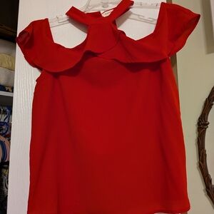 Women’s Red Ruffle Cold-Shoulder Top